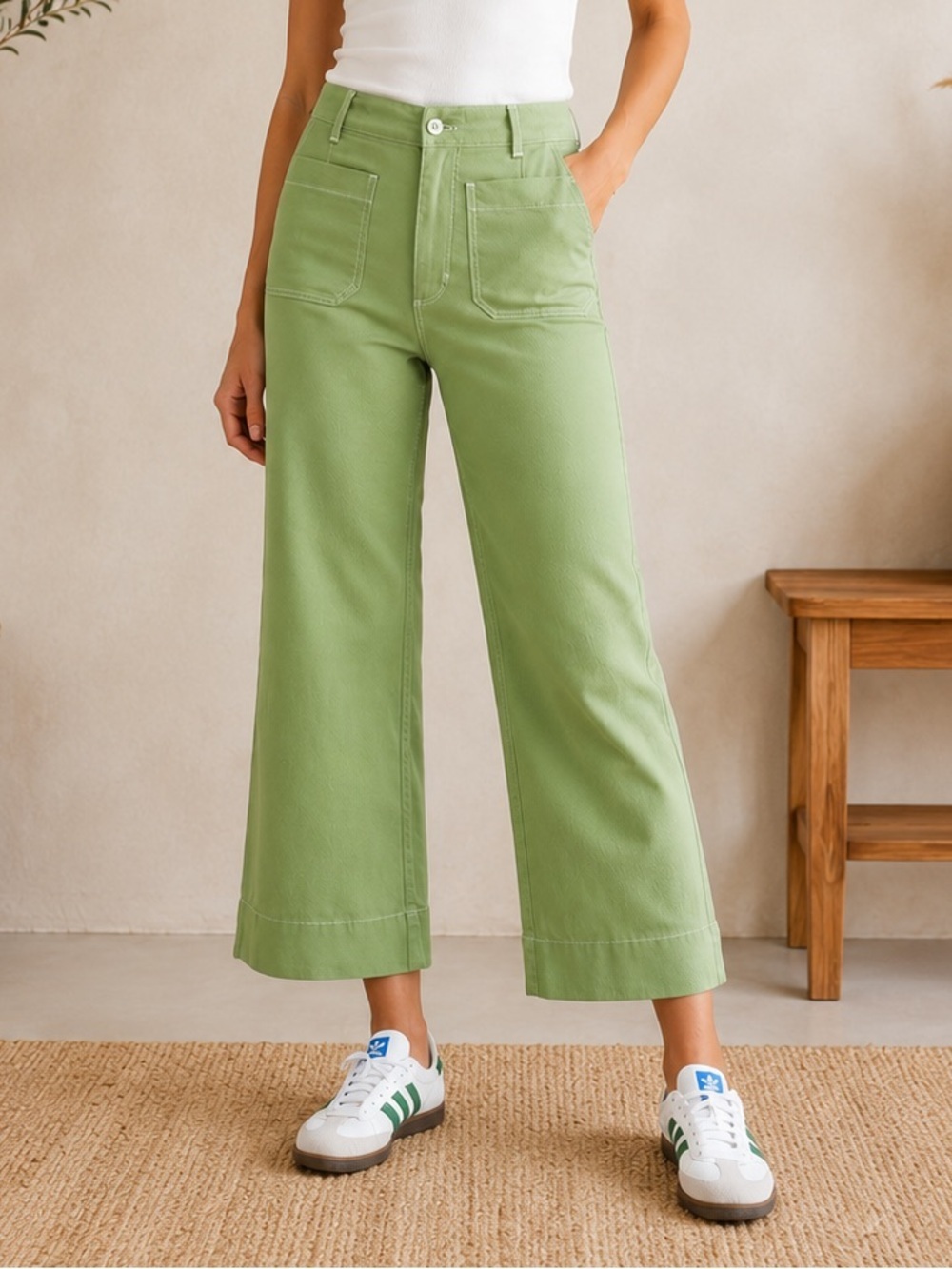 Bagatelle Pistachio Green Cropped Wide Leg